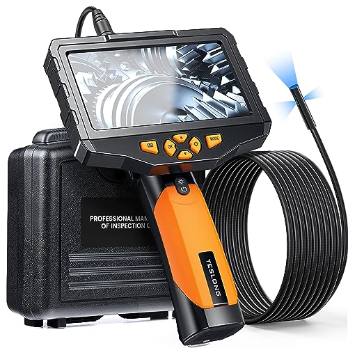 Triple Lens Borescope Inspection Camera, Teslong Professional Endoscope with Light, Digital Video Scope Camera, 5" IPS Screen, Waterproof Flexible Cable for Automotive/Home/Wall/Pipe/Car (16.4ft)