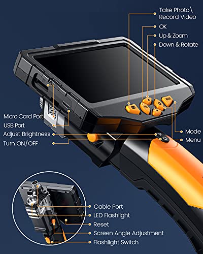 Triple Lens Borescope Inspection Camera, Teslong Professional Endoscope with Light, Digital Video Scope Camera, 5" IPS Screen, Waterproof Flexible Cable for Automotive/Home/Wall/Pipe/Car (16.4ft)