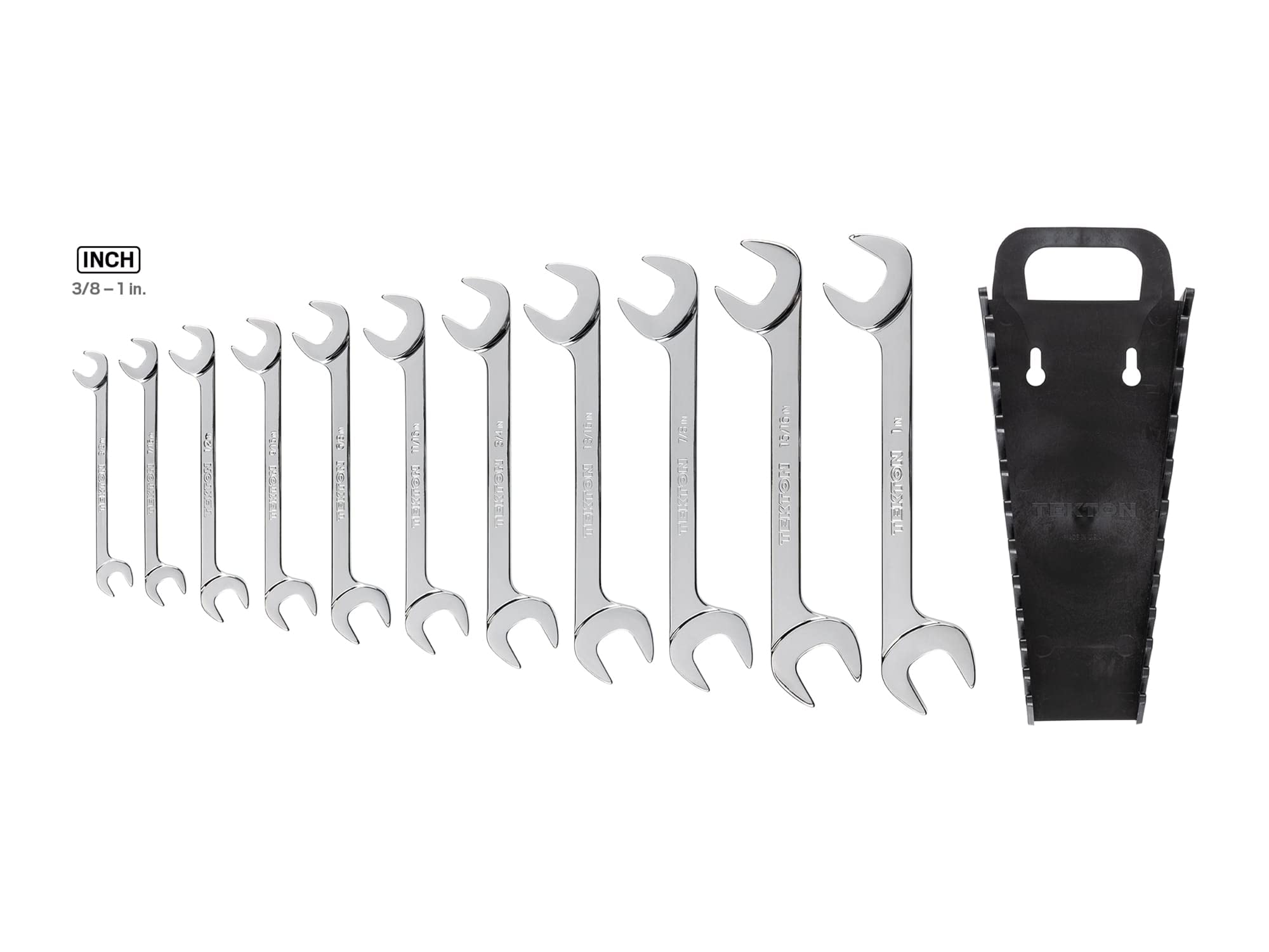 TEKTON Angle Head Open End Wrench Set with Holder, 11-Piece (3/8-1 in.) | WAE91102