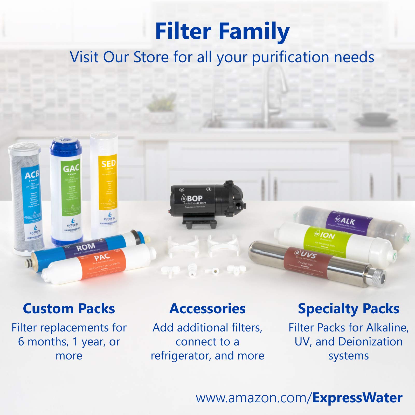 Express Water – Countertop Reverse Osmosis System Filter Set – 7 Replacement Filters – 1?4” Quick Connect Filter Cartridges – Sediment and Carbon Filters – 100 GDP RO Membrane – 1 Year Filter Set