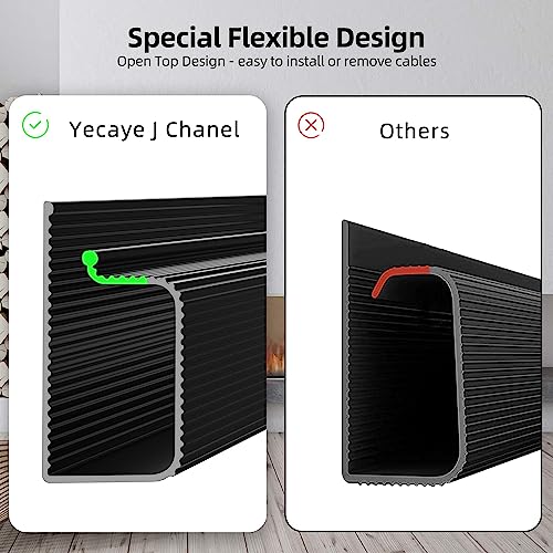 YECAYE Cable Management 6X15.7in J Channel - 6 Pack Cable Raceway, Cord Cover, Under Desk Cable Management, Capacity Cord Cable Organizer Wire Management, Easy to Tape Install, Black