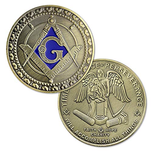 Masonic Challenge Coin Square & Compass Freemasonry Angel Master Mason Blue Lodge Gift