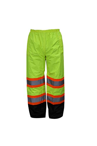 New York Hi-Viz Workwear RK Safety RW-CLA3-TLM55 Class 3 Rain suit, Jacket, Pants High Visibility Reflective Black Bottom with X pattern (Large, Lime)