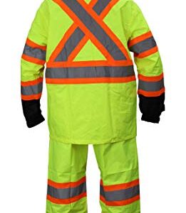 New York Hi-Viz Workwear RK Safety RW-CLA3-TLM55 Class 3 Rain suit, Jacket, Pants High Visibility Reflective Black Bottom with X pattern (Large, Lime)