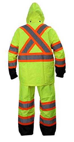 New York Hi-Viz Workwear RK Safety RW-CLA3-TLM55 Class 3 Rain suit, Jacket, Pants High Visibility Reflective Black Bottom with X pattern (Large, Lime)