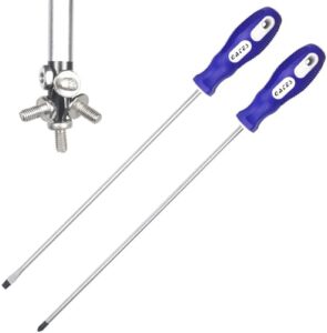 slotted and phillips screwdriver, ph2 12" long cross-head screwdriver & flat blade screwdriver, 2 packs magnetic screwdriver with rubber handle
