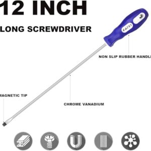 Slotted and Phillips Screwdriver, PH2 12" Long Cross-head Screwdriver & Flat Blade Screwdriver, 2 Packs Magnetic Screwdriver with Rubber Handle