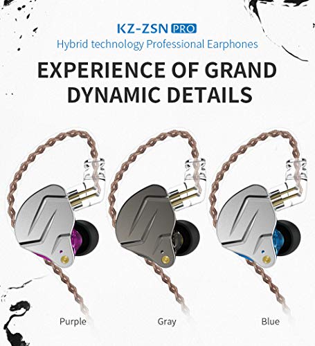 erjigo KZ ZSN Pro Dynamic Hybrid Dual Driver in Ear Earphones Detachable Tangle-Free Cable Musicians in-Ear Earbuds Headphones (Blue Without Mic)