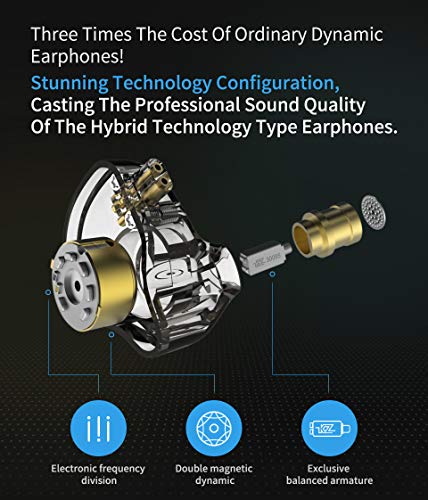 erjigo KZ ZSN Pro Dynamic Hybrid Dual Driver in Ear Earphones Detachable Tangle-Free Cable Musicians in-Ear Earbuds Headphones (Blue Without Mic)