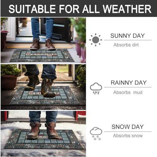 CHICHIC Rectangle Entrance Door Mat Large 24 x 36 Inch Entry Way High Traffic Area Doormat Front Door Rugs Outdoors Heavy Duty Welcome Mat, Non Slip Rubber Back Low Profile for Garage