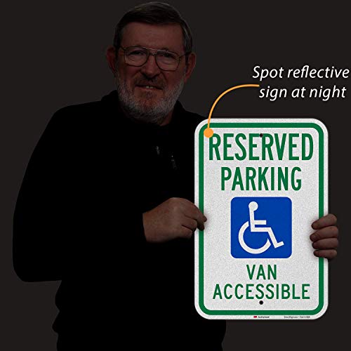 SmartSign 18 x 12 inch “Reserved Parking - Van Accessible” Handicapped Parking Metal Sign, 63 mil Aluminum, 3M Laminated Engineer Grade Reflective Material, Green, Blue and White