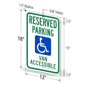 SmartSign 18 x 12 inch “Reserved Parking - Van Accessible” Handicapped Parking Metal Sign, 63 mil Aluminum, 3M Laminated Engineer Grade Reflective Material, Green, Blue and White