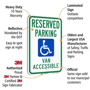 SmartSign 18 x 12 inch “Reserved Parking - Van Accessible” Handicapped Parking Metal Sign, 63 mil Aluminum, 3M Laminated Engineer Grade Reflective Material, Green, Blue and White