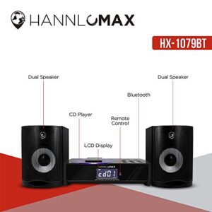 HANNLOMAX HX-1079BT CD Music System, CD Player, PLL FM Radio, Digital Alarm Clock, Bluetooth, Hi-Fi Sound Quality, LCD Display with Backlight, Remote Control Included