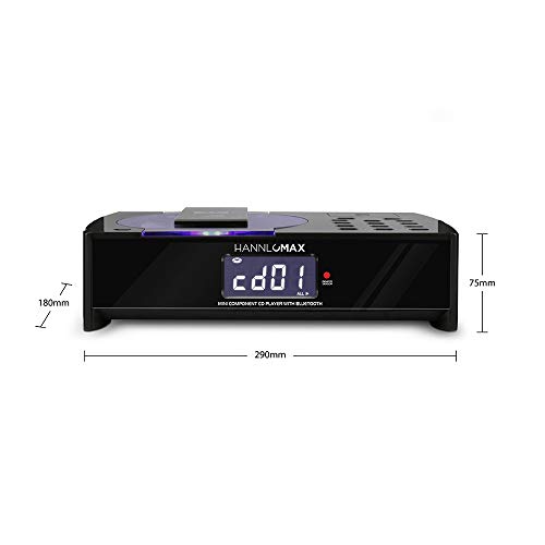 HANNLOMAX HX-1079BT CD Music System, CD Player, PLL FM Radio, Digital Alarm Clock, Bluetooth, Hi-Fi Sound Quality, LCD Display with Backlight, Remote Control Included