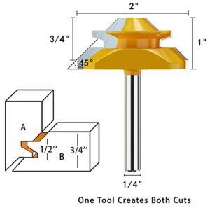 Helovmine Tongue and Groove Router Bit Tool Set with Adjustable 1/4 Inch Shank T Shape Wood Milling with 45 Degree Lock Miter Router Bit 3/4 Inch Stock Joint Router Bit for Wood Drawer, Window, Cupboard