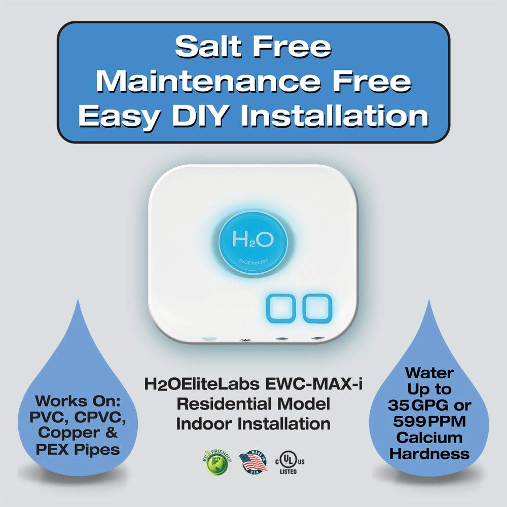 H2OEliteLabs EWC-Max I Electronic Water Conditioner, Salt-Free Hard Water Softener Alternative, Whole House Descaler, Protects Against Limescale Buildup