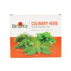 Burpee Culinary Garden Starter Kit Packets, 5 Pots, 5 Coir Pellets & 5 Plant Markers Non-GMO Herb Seeds: Cilantro, Dill, Parsley, Sweet Basil & Chives