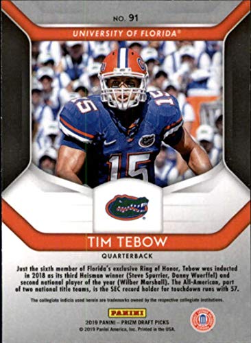 2019 Prizm Draft Picks Football #91 Tim Tebow Florida Gators Official Collegiate Panini Football Trading Card