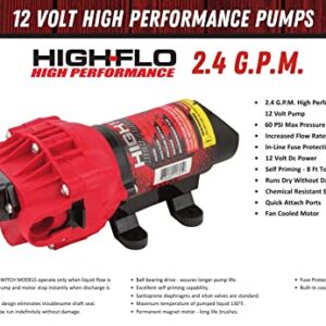 AG SOUTH 5151087 2.4 GPM 12 Volt High Performance (Hi Flo) Diaphragm Sprayer Pump 60 PSI Max 10 Amps Approved for use w/Roundup (Upgrade)