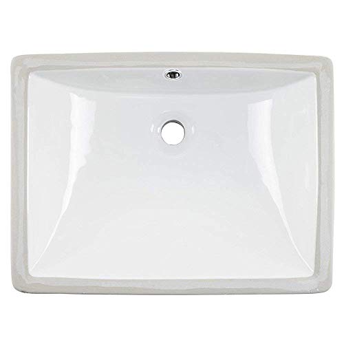 Friho 18.5''x13.8''x7.9'' Modern Sleek Rectangular Undermount Vanity Sink Porcelain Ceramic Lavatory Bathroom Sink, White with Overflow