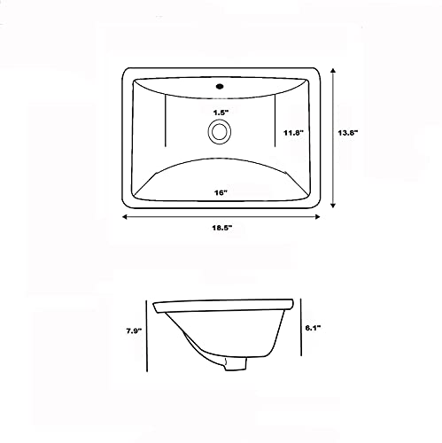 Friho 18.5''x13.8''x7.9'' Modern Sleek Rectangular Undermount Vanity Sink Porcelain Ceramic Lavatory Bathroom Sink, White with Overflow