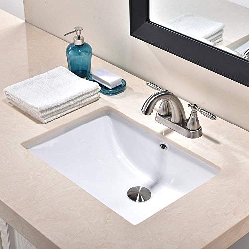 Friho 18.5''x13.8''x7.9'' Modern Sleek Rectangular Undermount Vanity Sink Porcelain Ceramic Lavatory Bathroom Sink, White with Overflow