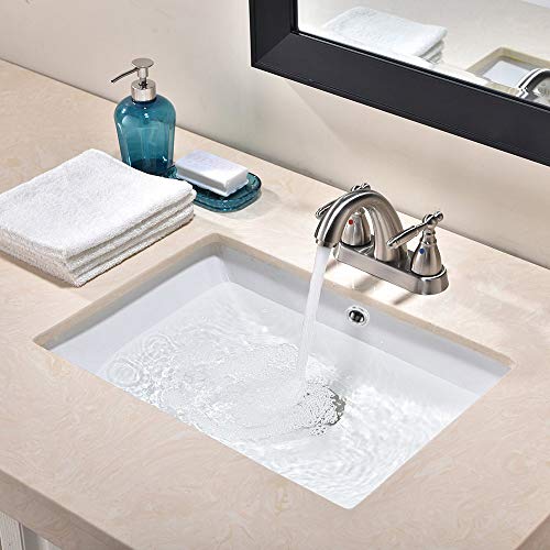 Friho 18.5''x13.8''x7.9'' Modern Sleek Rectangular Undermount Vanity Sink Porcelain Ceramic Lavatory Bathroom Sink, White with Overflow