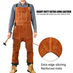 Leather Welding Apron Split Leg for Men - Spark | Flame | Heat Resistant Bib Apron by QeeLink - Heavy Duty Cowhide Leather