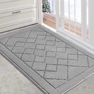 refetone indoor doormat, front back door rug, 24x36, rubber backing non-slip absorbent resist dirt door mat, machine washable low-profile inside floor mat for entryway, grey