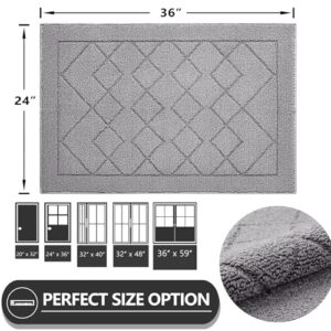 REFETONE Indoor Doormat, Front Back Door Rug, 24x36, Rubber Backing Non-Slip Absorbent Resist Dirt Door Mat, Machine Washable Low-Profile Inside Floor Mat for Entryway, Grey