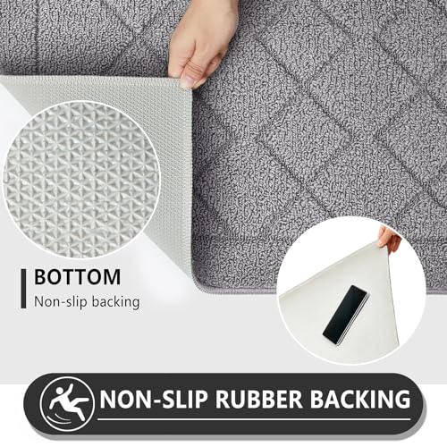 REFETONE Indoor Doormat, Front Back Door Rug, 24x36, Rubber Backing Non-Slip Absorbent Resist Dirt Door Mat, Machine Washable Low-Profile Inside Floor Mat for Entryway, Grey