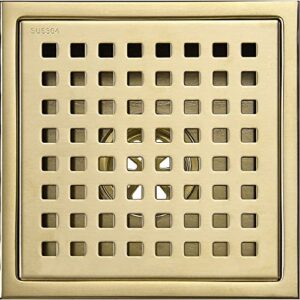 trustmi 6 inch square shower floor drain with removable grid grate cover, sus 304 stainless steel,brushed gold