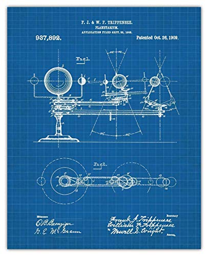 Vintage NASA Blueprint Patent Print, Set of 4, 8x10 Aesthetic Wall Posters and Unique Art Prints Picture for Bathroom, Home, Man Cave, Dorm, Office & Bar Wall Decor Poster