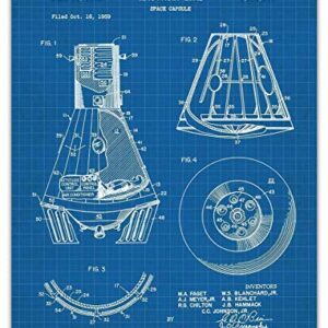 Vintage NASA Blueprint Patent Print, Set of 4, 8x10 Aesthetic Wall Posters and Unique Art Prints Picture for Bathroom, Home, Man Cave, Dorm, Office & Bar Wall Decor Poster