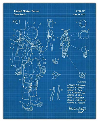 Vintage NASA Blueprint Patent Print, Set of 4, 8x10 Aesthetic Wall Posters and Unique Art Prints Picture for Bathroom, Home, Man Cave, Dorm, Office & Bar Wall Decor Poster