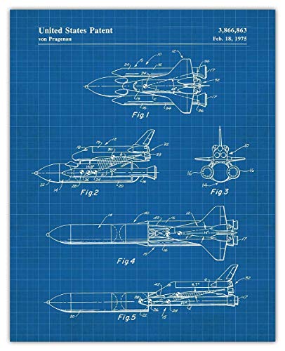 Vintage NASA Blueprint Patent Print, Set of 4, 8x10 Aesthetic Wall Posters and Unique Art Prints Picture for Bathroom, Home, Man Cave, Dorm, Office & Bar Wall Decor Poster