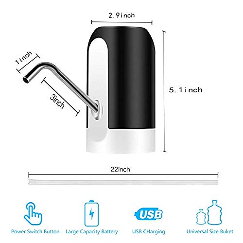 LECIEL Water Pump Dispenser, Automatic Drinking Water Bottle Pump for 5 Gallon Water Bottle Dispenser USB Charging Portable Water Dispenser (Black)