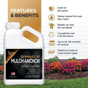 DOMINATOR Mulch Anchor 1 Gallon - Mulch Glue and Pea Gravel Stabilizer, Ready to Use Spray, Lasts up to 2 Years, Fast-Dry, Non-Toxic, Strong Mulch Glue for Landscapes