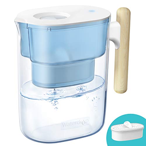 Waterdrop 200-Gallon Long-Life Chubby 10-Cup Water Filter Pitcher with 1 Filter, NSF Certified, 5X Times Lifetime, Reduces PFAS, PFOA/PFOS, Chlorine, BPA Free, Blue