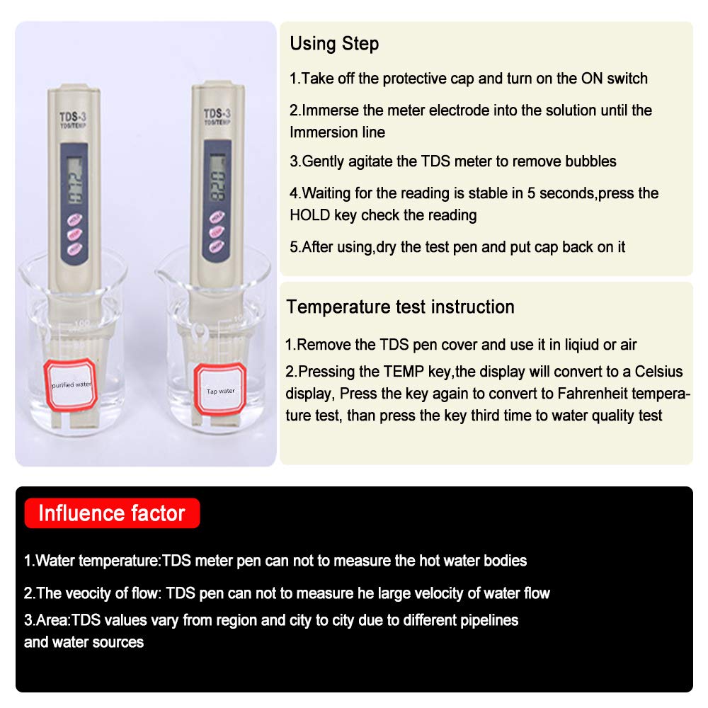 TDS Meter, Water Quality Tester Filter Pen, Accuracy Testing Water Quality for Drinking Water Purity Test, Swimming Pools, Aquariums, Etc.