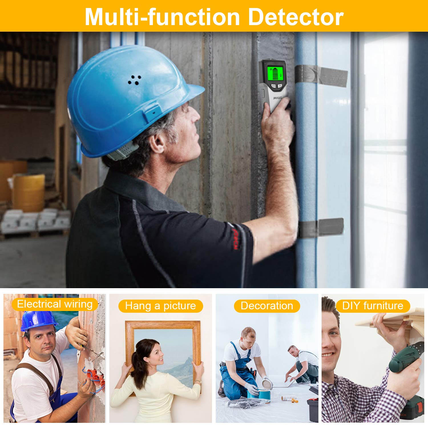 Stud Finder Wall Scanner - 5 in 1 Stud Finder Tool with Intelligent Microprocessor Chip and HD LCD Display, Stud Detector Beam Finders for the Center and Edge of Wood AC Wire Metal Studs Joist Pipe