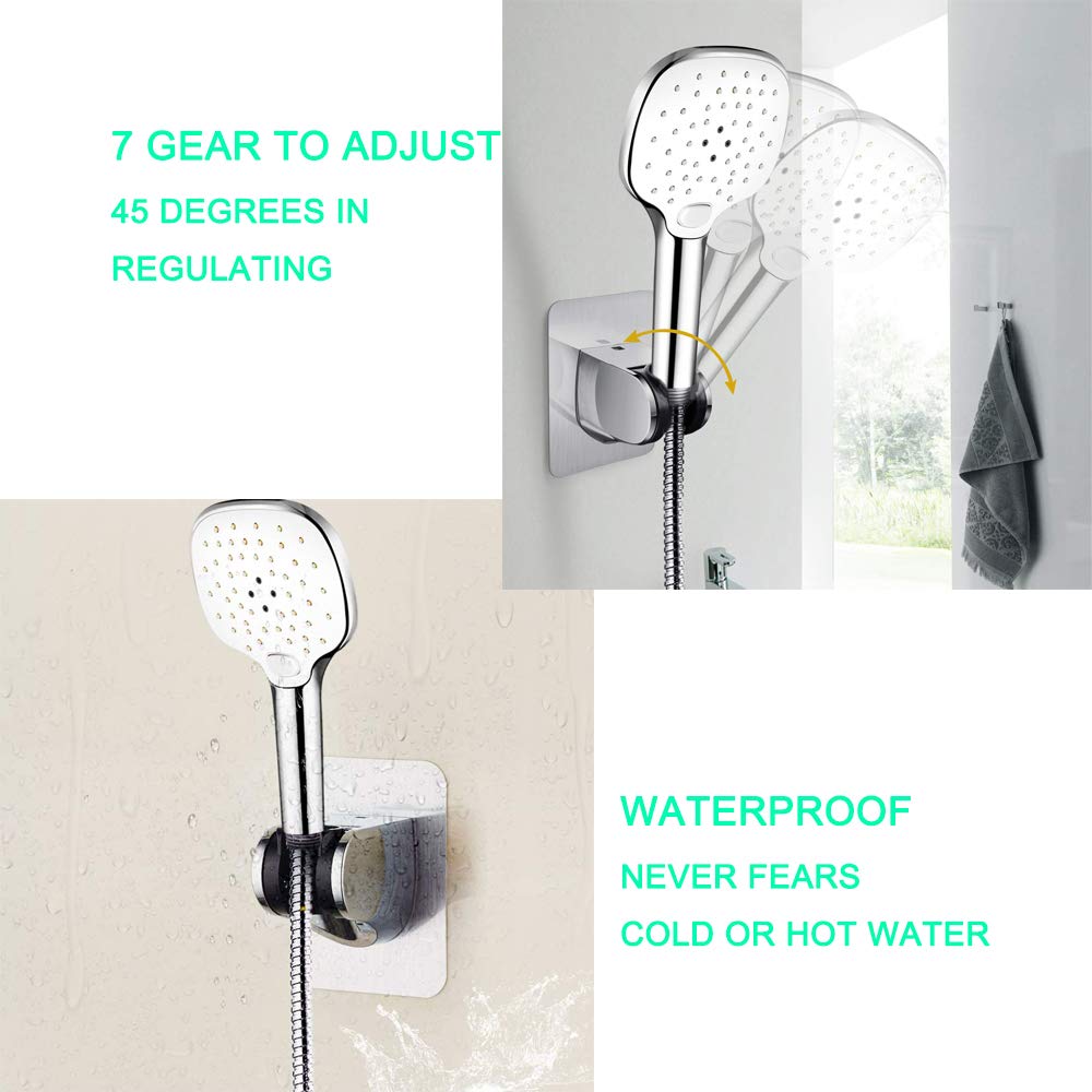 Strong Adhesive and Waterproof Shower Head Holder, Adjustable Handheld Shower Holder Wall Mount Shower Bracket by Lofekea