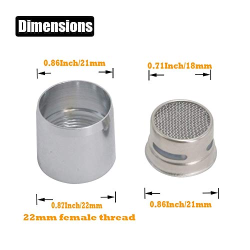 Kitchen Faucet Aerator,22mm /0.87 Inch Female Threaded Brass Housing Aerator with Plumber's Tape, Polished Chrome, 4 Pack
