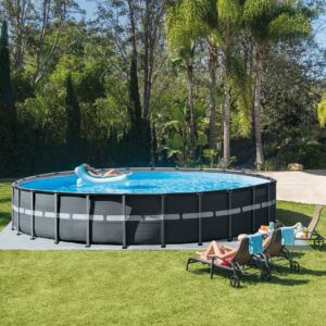 Intex Ultra Frame 26' x 52" Round Above Ground Outdoor Swimming Pool Set with 2100 GPH Sand Filter Pump, Ground Cloth, Ladder, and Pool Cover