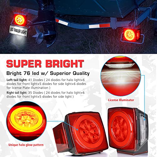 LINKITOM New Halo Submersible LED Trailer Light Kit, Super Bright Brake Stop Turn Tail License Lights for Camper Truck RV Boat Snowmobile Under 80 Inch, IP68 Waterproof