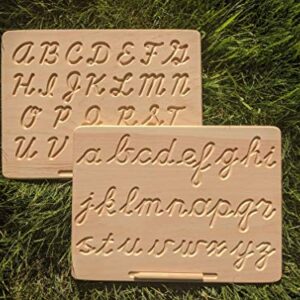 Montessori Pre Writing | Numbers | Print | Cursive | Alphabet Tracing Board with Wooden Pen