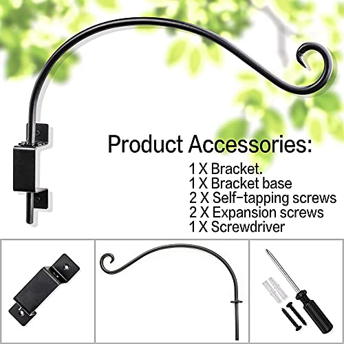 Qiang Ni Swivel Plant Hanger Bracket: 16-Inch Bird Feeder Hanger for Outdoor Wall Mount - Heavy-Duty Outside Plant Hook for Hanging Flower Baskets