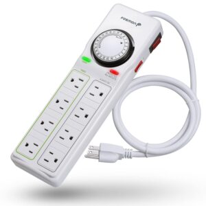 fosmon reptile light timer, 8-outlet timer power strip with surge protector, mechanical timer extension cord for reptile cage, aquarium, terrarium, bearded dragon/reptile habitats tanks etc