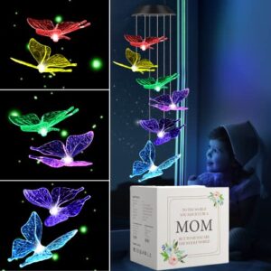 mosteck butterfly gifts for women, mothers day mom gifts, solar wind chimes for outside, color-changing lights, waterproof, gardening gifts for women, gifts for mom grandma women wife aunt neighbor